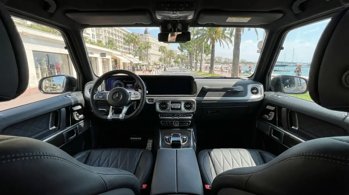 Mercedes Benz G63 2023, interior — Luxury Car France, France. Mercedes Benz G63 in France The Mercedes Benz G63 is available for hire in France,…