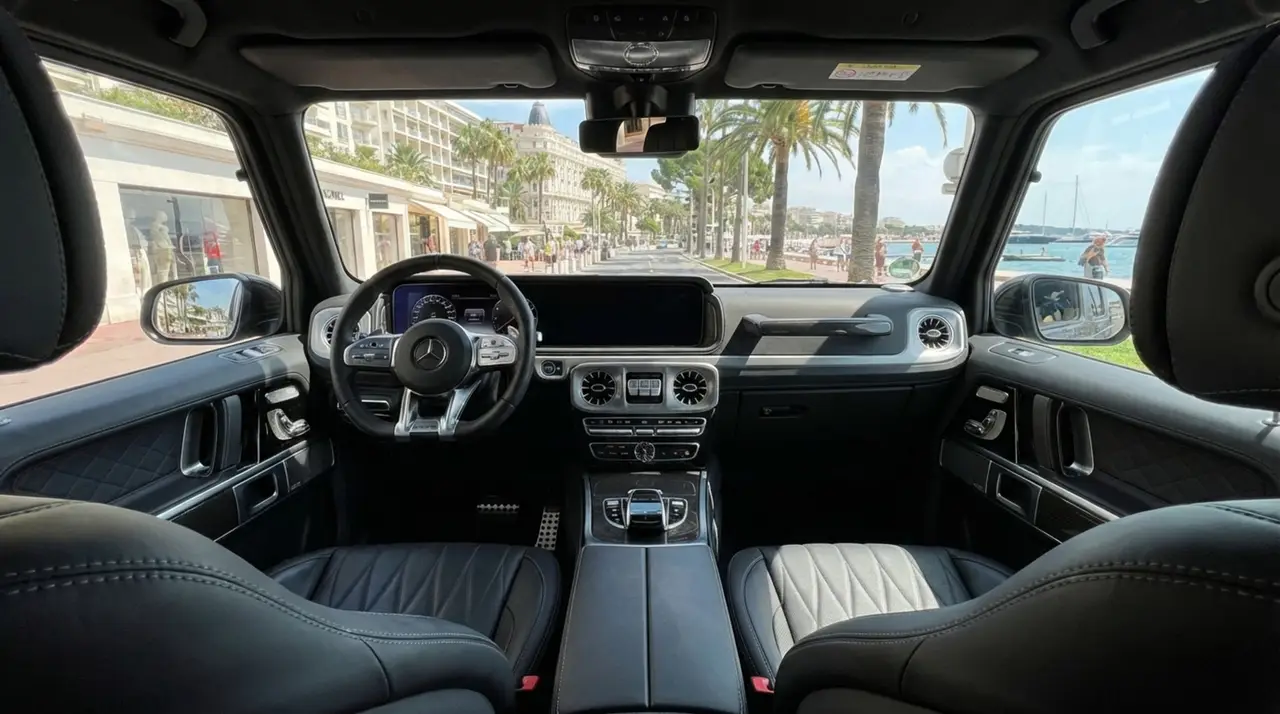 Mercedes Benz G63 2023, interior — Luxury Car France, France. Mercedes Benz G63 in France The Mercedes Benz G63 is available for hire in France,…