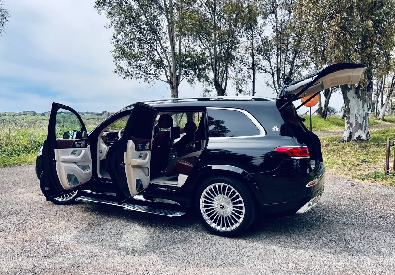 Mercedes Benz GLS Maybach 2022, rear view — Luxury Car France, France. Mercedes Benz GLS Maybach in France The Mercedes Benz GLS Maybach is available for hire…