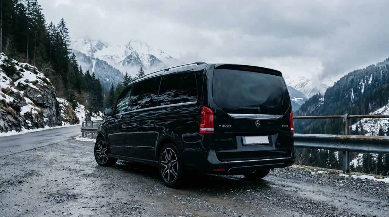 Mercedes Benz V300 8 seats 2025, front view — Luxury Car France, France. Mercedes Benz V300 8 seats in France The Mercedes Benz V300 8 seats is available for hire…