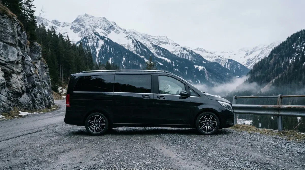 Mercedes Benz V300 8 seats 2025, rear view — Luxury Car France, France. Mercedes Benz V300 8 seats in France The Mercedes Benz V300 8 seats is available for hire…