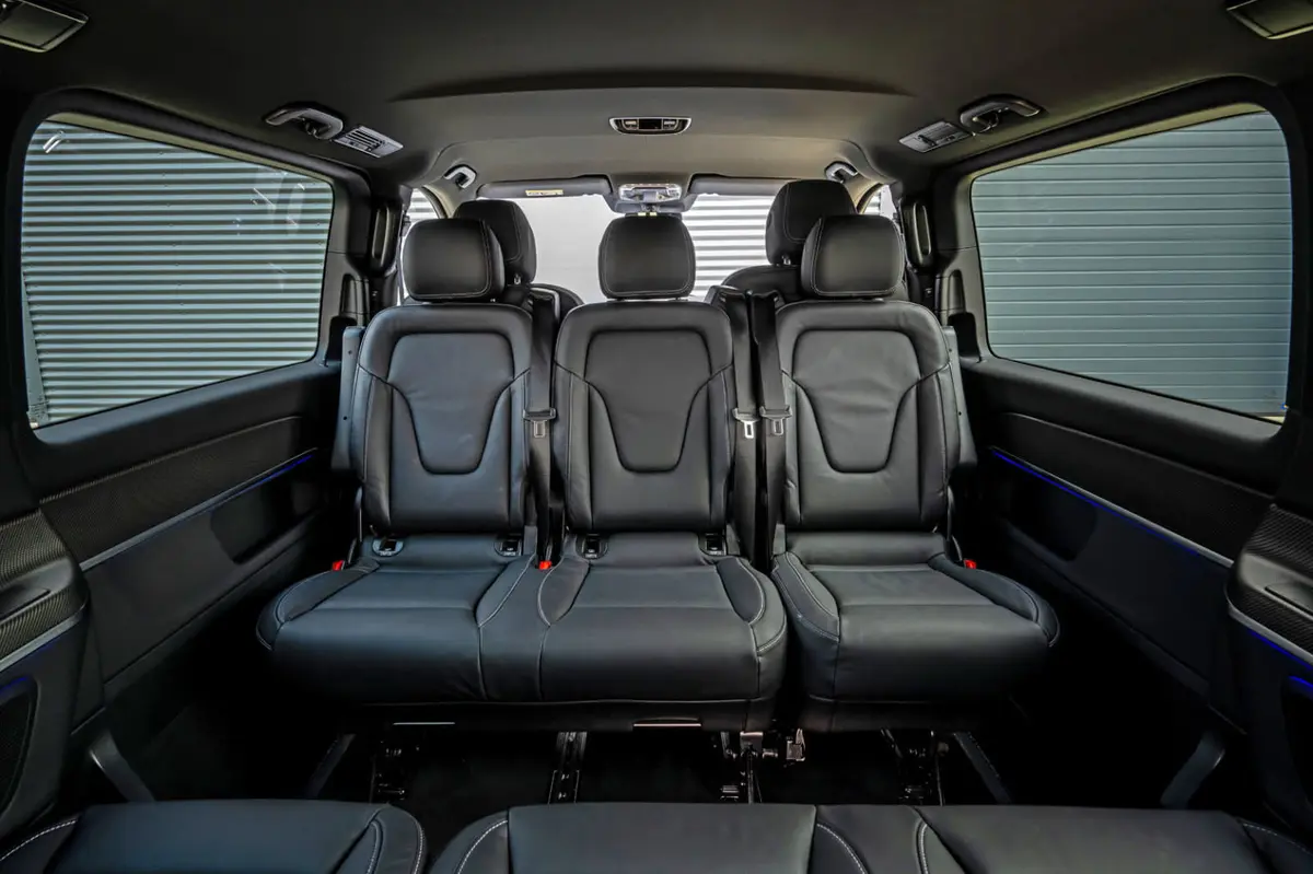 Mercedes Benz V300 8 seats 2025, interior — Luxury Car France, France. Mercedes Benz V300 8 seats in France The Mercedes Benz V300 8 seats is available for hire…