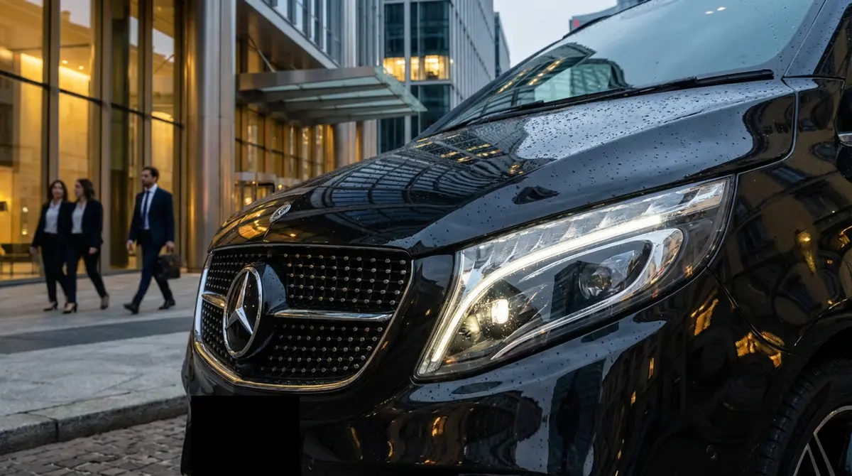 Mercedes V Class 2026, vista frontal — Luxury Car France, Francia. Mercedes Benz V Class en Francia El servicio de alquiler del Mercedes Benz V Class en…