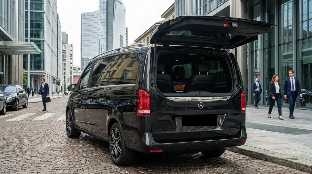 Mercedes V Class 2026, vista trasera — Luxury Car France, Francia. Mercedes Benz V Class en Francia El servicio de alquiler del Mercedes Benz V Class en…
